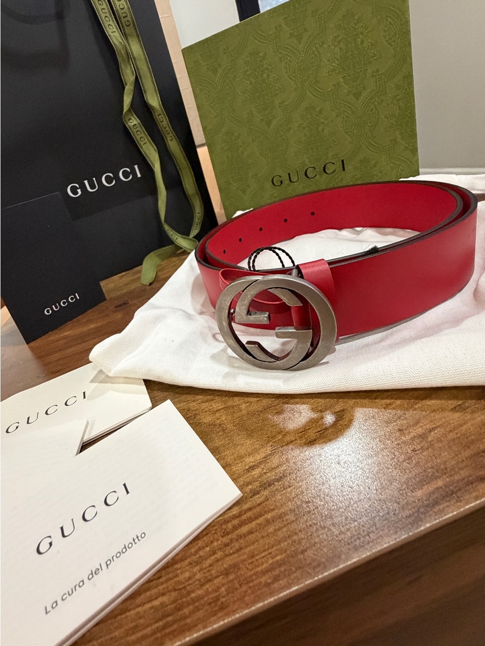 Gucci Red Leather Double G Belt